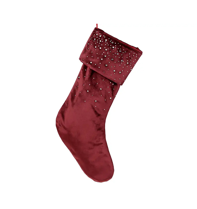 Оксамитовий чобіток для подарунків зі стразами, 45см, колір - винний large popup