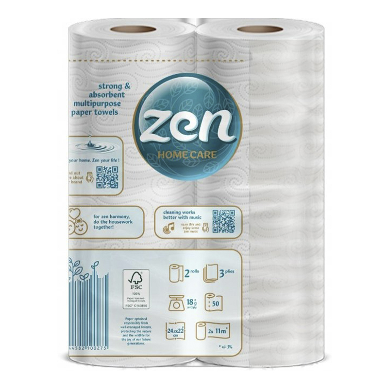 Рушники паперові ZEN Premium 50 ДУЖЕ великих відривів, 11 м, 3 шари, 2 рулони (100275) large popup