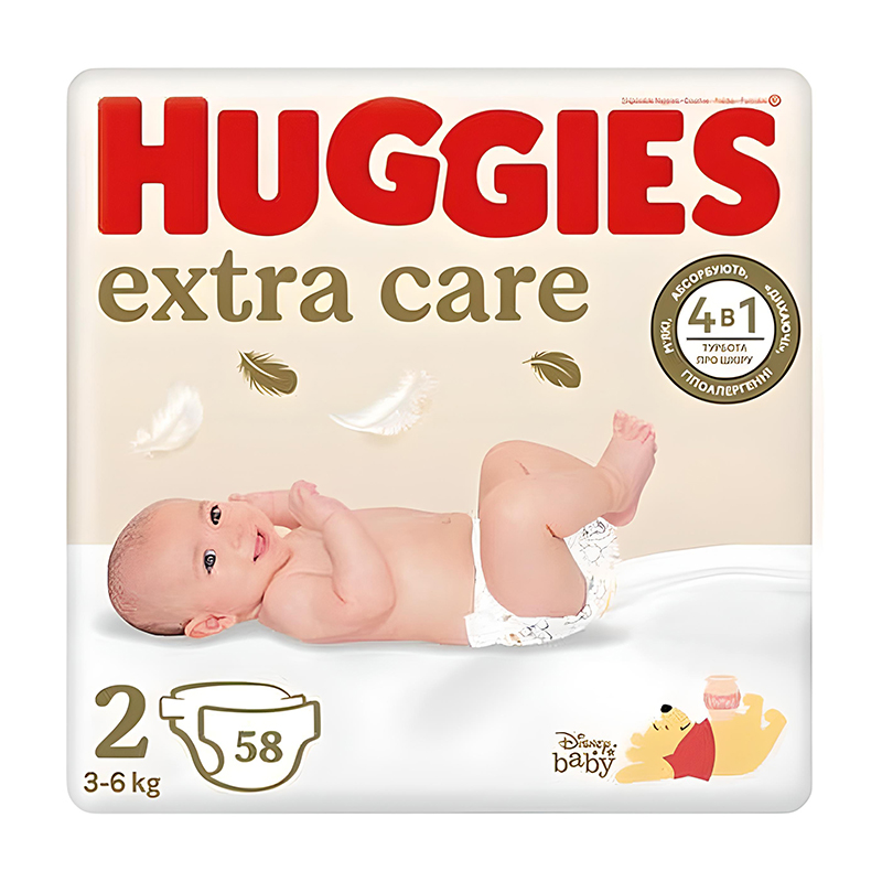 Підгузники дитячі Huggies Extra Care №2 58шт 3-6кг large popup