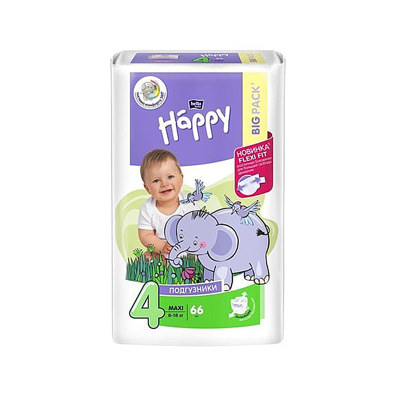Підгузники Happy дитячі №4, 8-18кг Максі, 66шт (00062)
 large popup