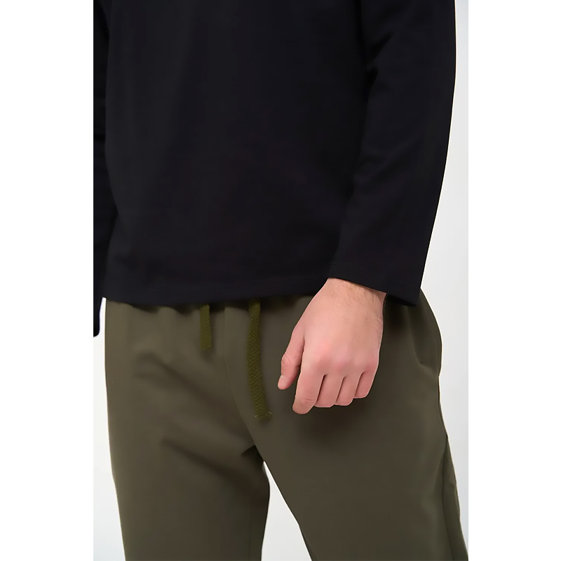Піжама Handy Wear чоловіча Cotton Basic лонгслів чорний   штани прямі хакі, р.3XL (0811-2) large popup