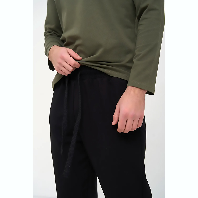 Піжама Handy Wear чоловіча Cotton Basic лонгслів хакі   штани прямі чорні, р.L (0810-2) large popup