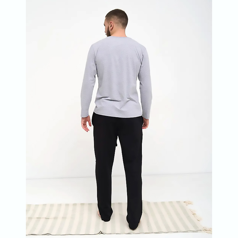 Піжама Handy Wear чоловіча Cotton Basic лонгслів сірий   штани прямі чорні, р.L (0810-1) large popup