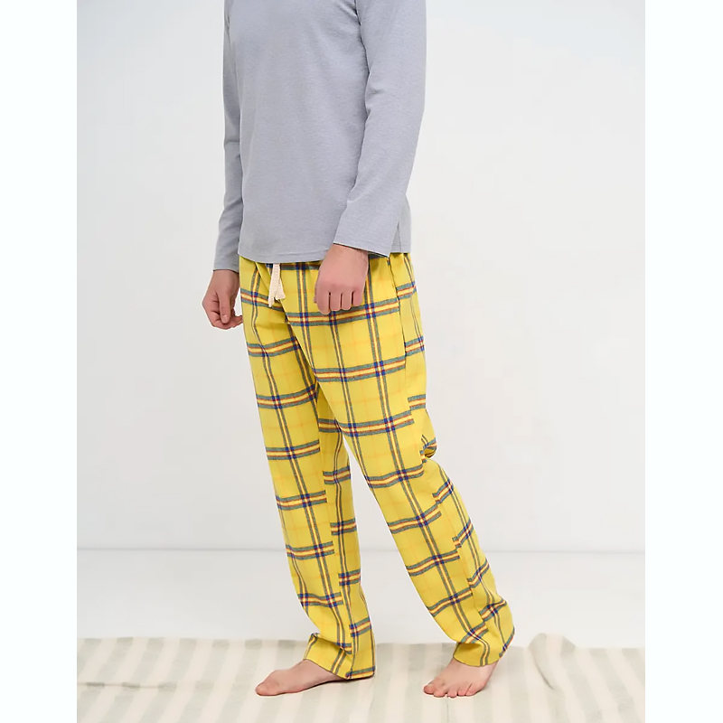 Піжама Handy Wear чоловіча лонгслів сірий   штани в клітинку жовті, р.2XL (0825) large popup