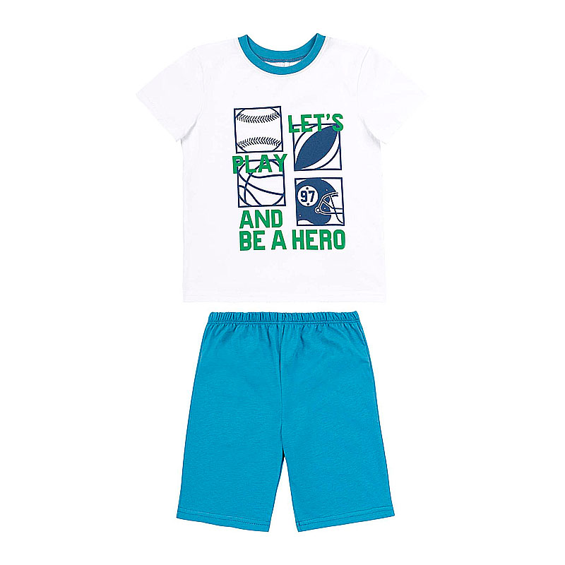 Піжамка Bembi для хлопчика, шорти та футболка, білий, блакитний р.86 (ПЖ54 140) large popup