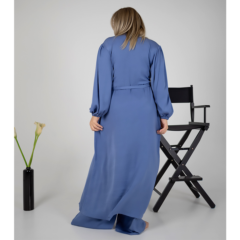 Піжамний костюм-трійка Diana шовк віскоза (бра+халат+штани) джинс L-XL (30110) large popup