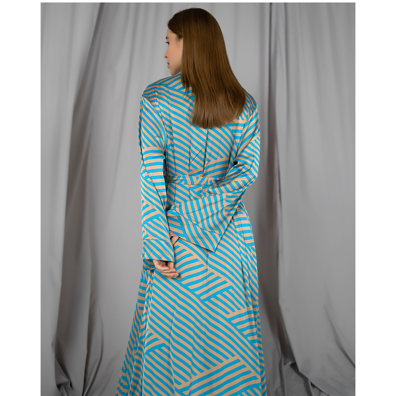Піжамний костюм-трійка Helen італійський шовк (бра халат штани) блакитний L-XL (30106) large popup