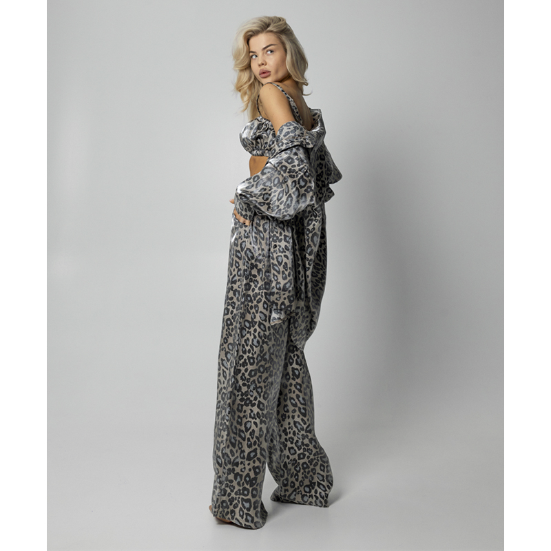 Піжамний костюм-трійка Leopard (сорочка+топ+штани) полірований штапель сірий, р.М-L (30120) - 169227 large popup
