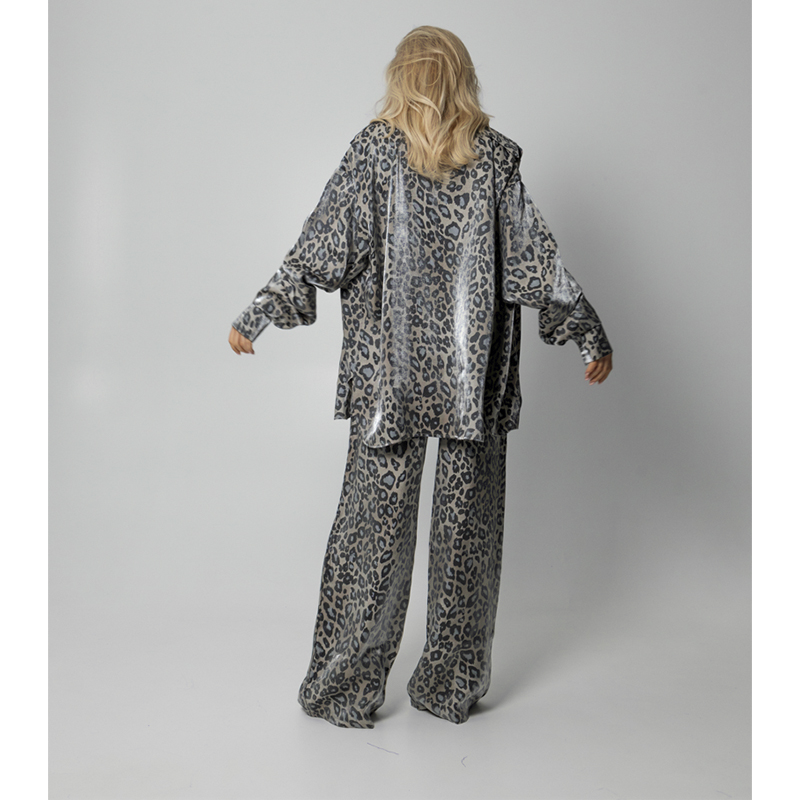 Піжамний костюм-трійка Leopard (сорочка+топ+штани) полірований штапель сірий, р.S-M (30120) - 169224 large popup