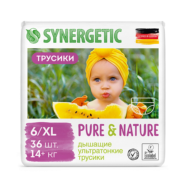 Подгузники - трусики Synergetic детские ультратонкие Pure & Nature размер 6, 36 шт thumbnail popup