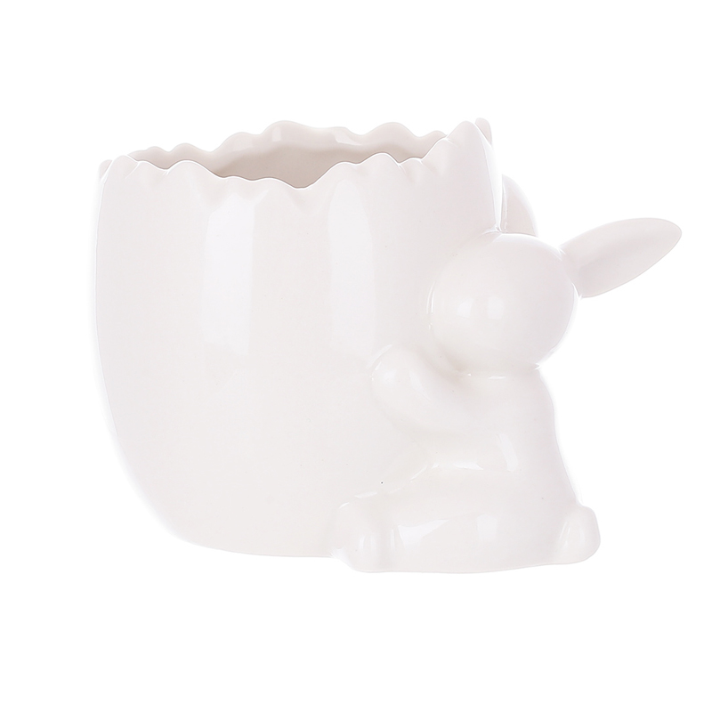 Порцелянове кашпо-ваза з кроликом 10*7.5*11см, колір - білий large popup