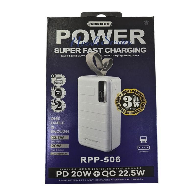 Портативний зарядний пристрій Remax RPP-506 Blue (30000mAh) USB PD(20W 22.5WPD) large popup