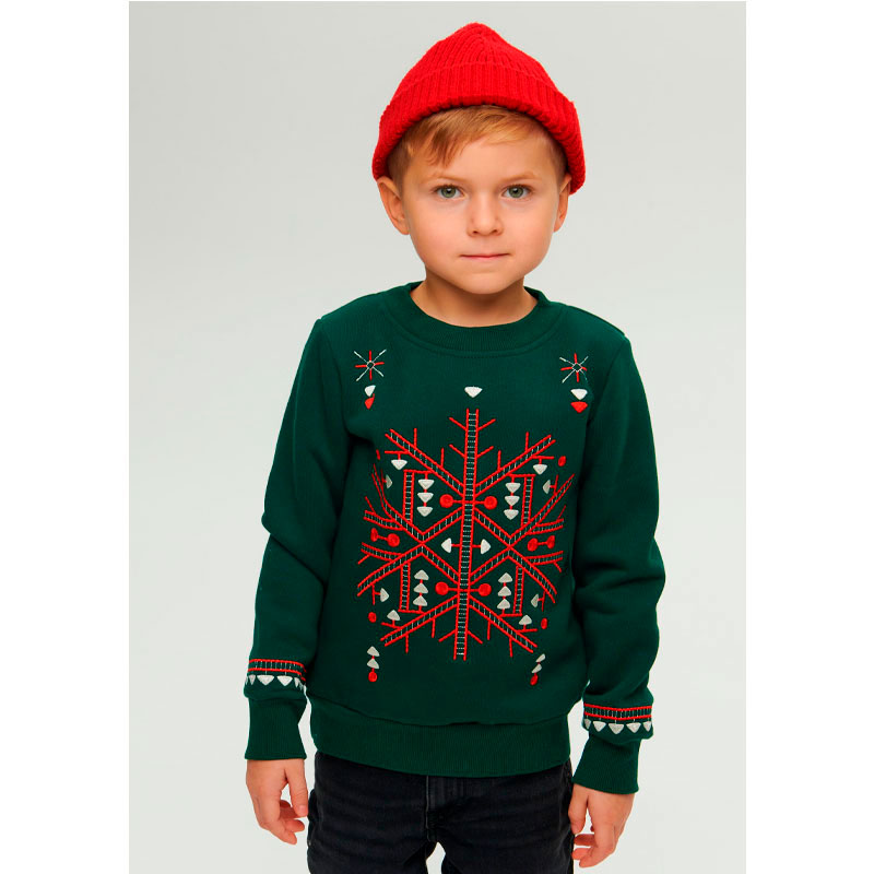 Світшот Ukrglamour для хлопчика різдвяний з вишивкою орнаменту, зелений, р.134 (UKRD-6645) large popup