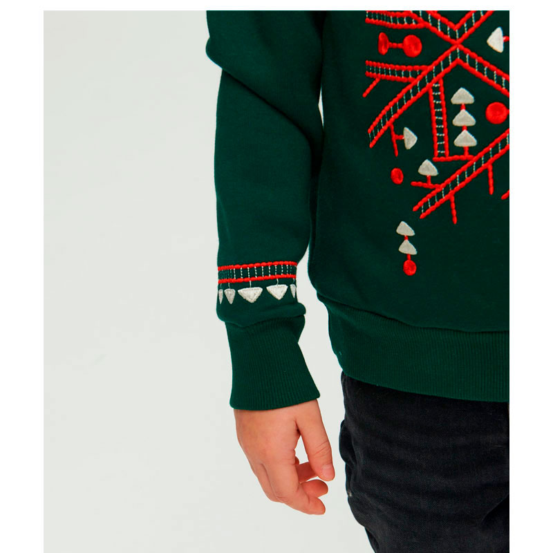 Світшот Ukrglamour для хлопчика різдвяний з вишивкою орнаменту, зелений, р.134 (UKRD-6645) large popup
