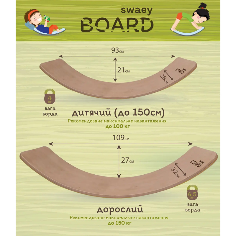 Рокерборд SwaeyBoard балансир-дошка дитяча з захистом пальців (ДП01-23) large popup