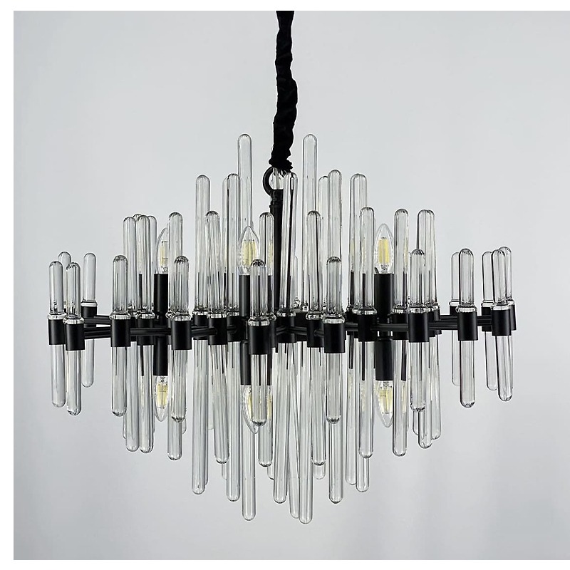 Розкішна люстра чорного кольору з скляними, видовженими паличками, 22 лампи large popup