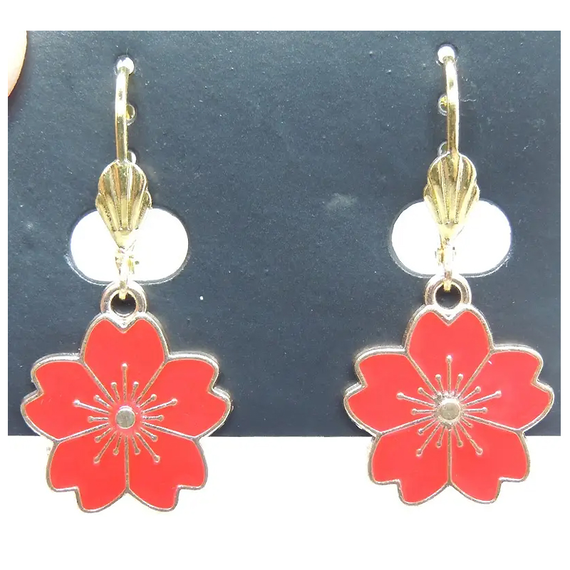 Сережки Liresmina Jewelry, червоні квіти, емаль 3.6 см large popup