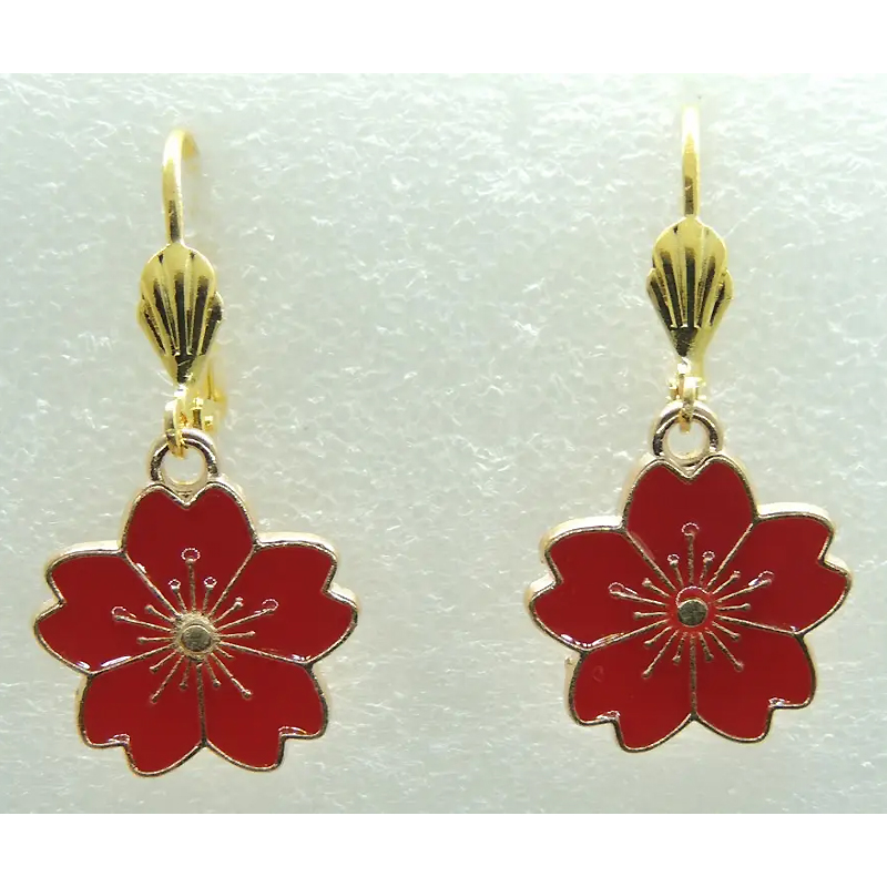 Сережки Liresmina Jewelry, червоні квіти, емаль 3.6 см large popup