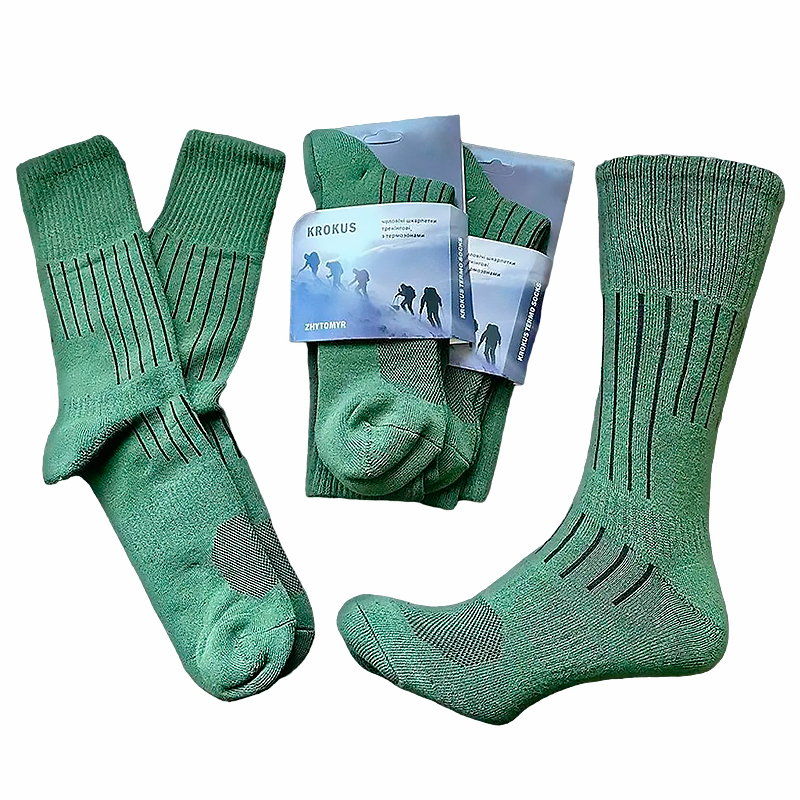 Шкарпетки чоловічі оптом, трекінгові з термозонами Хакі премуім, Крокус, 3 пари, р.40-46 (121005) large popup
