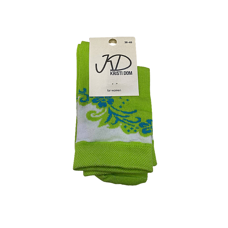 Шкарпетки KristiDom жіночі стрейчиві, класичні зелені з квітками р. 36-40 (832278) large popup