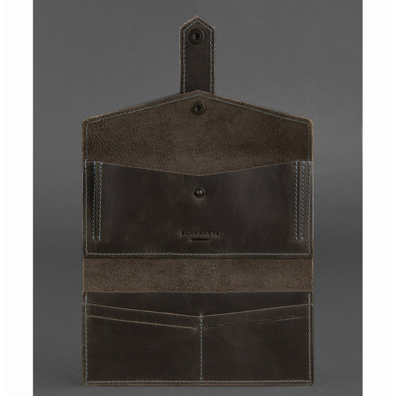 Шкіряне жіноче портмоне 3.0 темно-коричневе з бірюзовим large popup