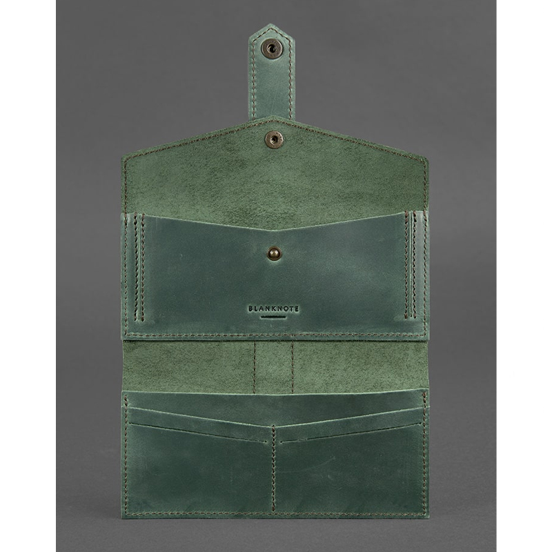 Шкіряне жіноче портмоне 3.0 зелене з коричневим large popup