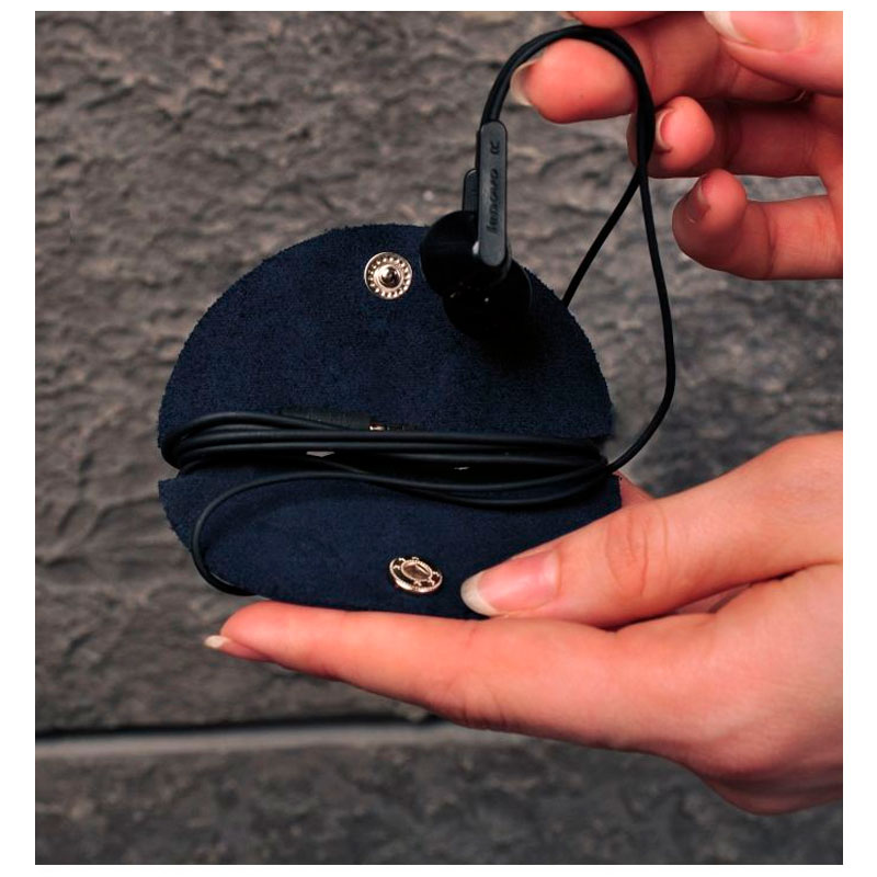 Шкіряний холдер для навушників та проводів синій large popup