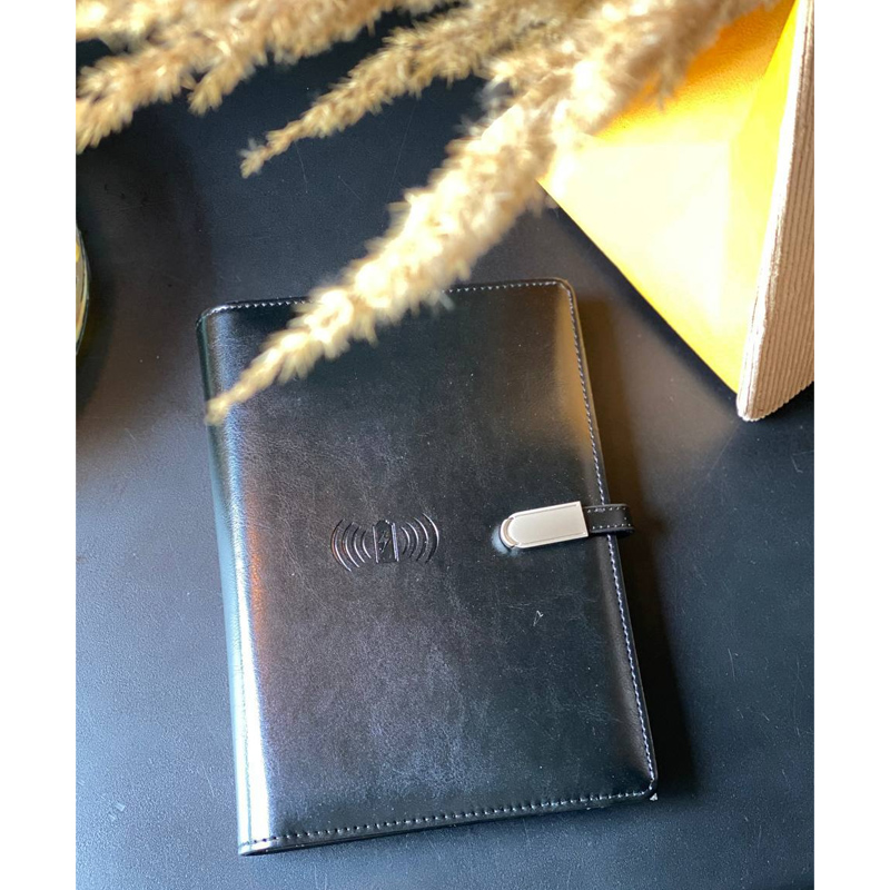 Смарт-щоденник Volt Tok Чорна шкіра, з бездротовою зарядкою, power bank і USB (100102c) large popup