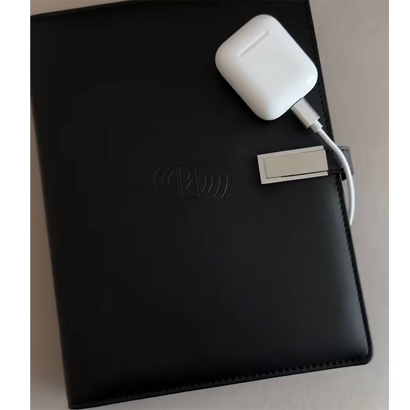 Смарт-щоденник Volt Tok Чорна шкіра, з бездротовою зарядкою, power bank і USB (100112) large popup