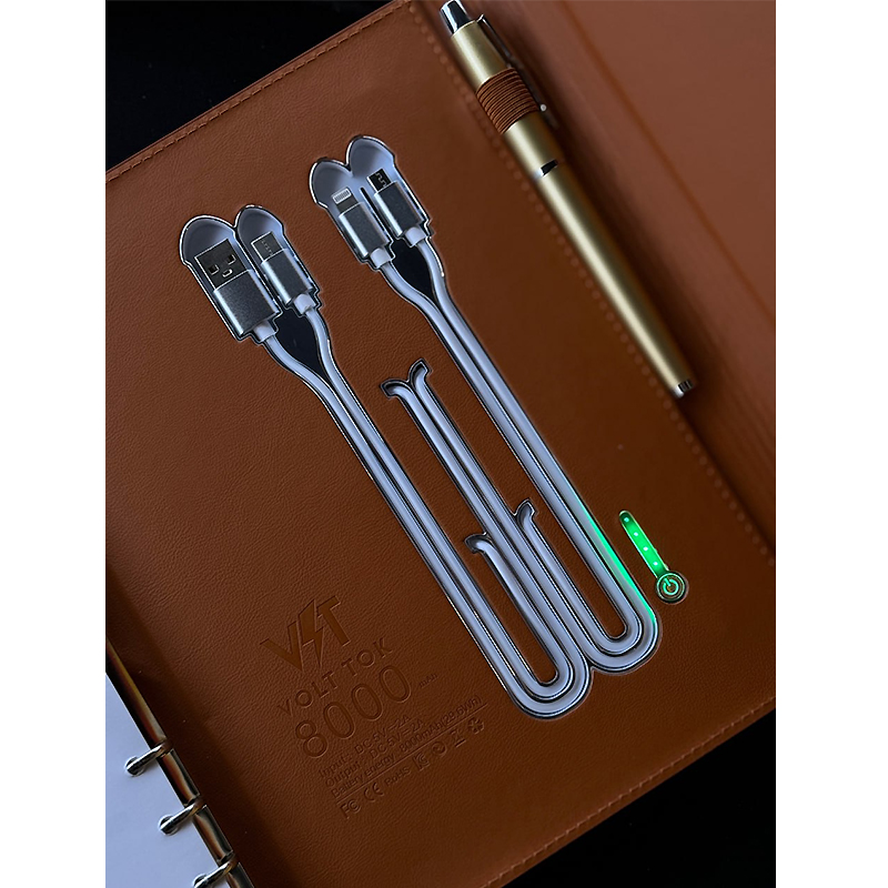 Смарт-щоденник Volt Tok Коричнева шкіра, з бездротовою зарядкою, power bank і USB (100161) large popup