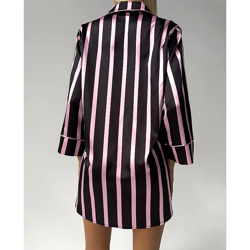 Сорочка для дому Domino Victoria's Secret з шовку, чорна в рожеву смужку, р.L/XL (1112) large popup