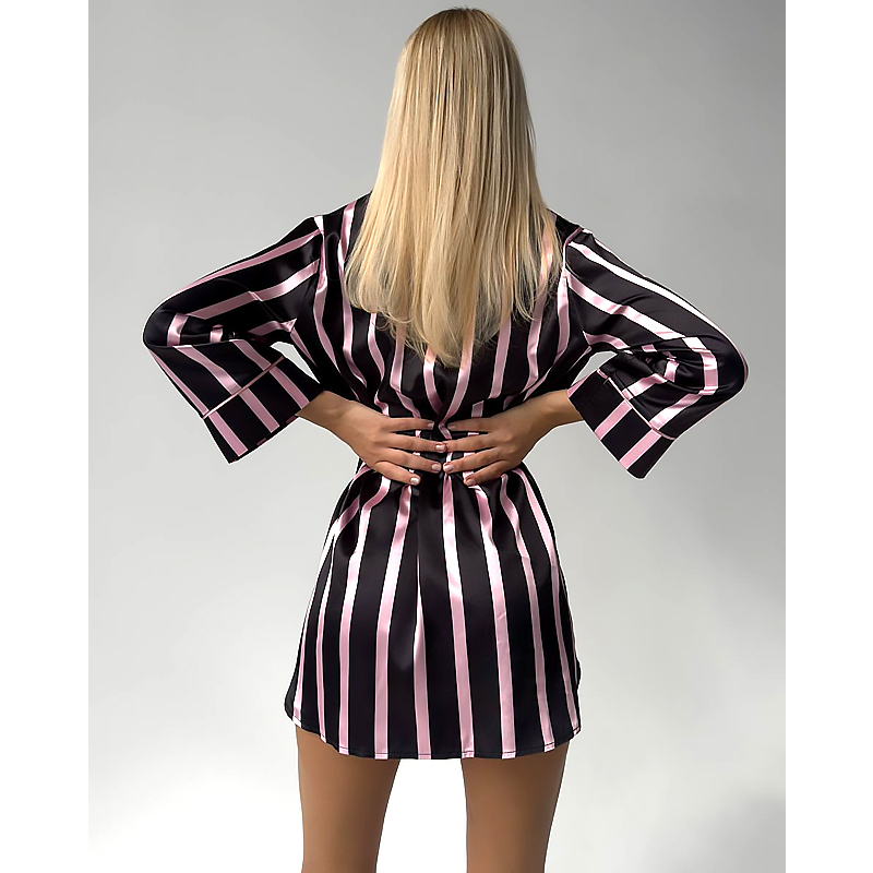 Сорочка для дому Domino Victoria's Secret з шовку, чорна в рожеву смужку, р.L/XL (1112) large popup