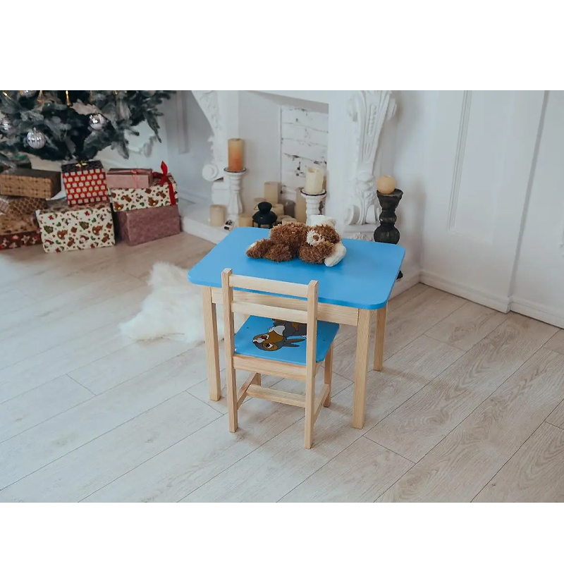Столик дитячий прямокутний з шухлядою і стільчиком Оленя 46х60х45 см Синій (5421-4023) large popup