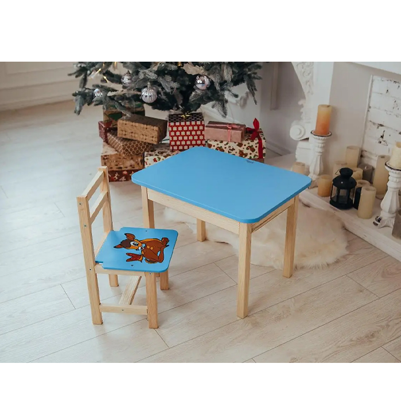 Столик дитячий прямокутний з шухлядою і стільчиком Оленя 46х60х45 см Синій (5421-4023) large popup