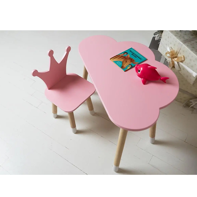 Столик хмаринка і стільчик корона, дитячий, рожевий, дерево. (992514) large popup