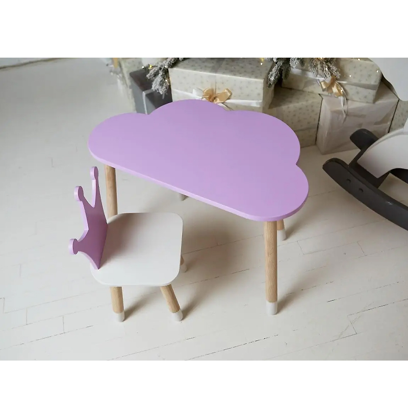 Столик хмарка та стільчик фіолетовий з білим сидінням корона дитячий, дерево. (992524) large popup