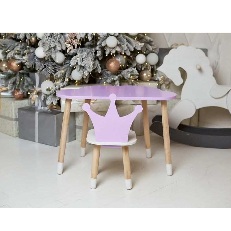 Столик хмарка та стільчик фіолетовий з білим сидінням корона дитячий, дерево. (992524) large popup