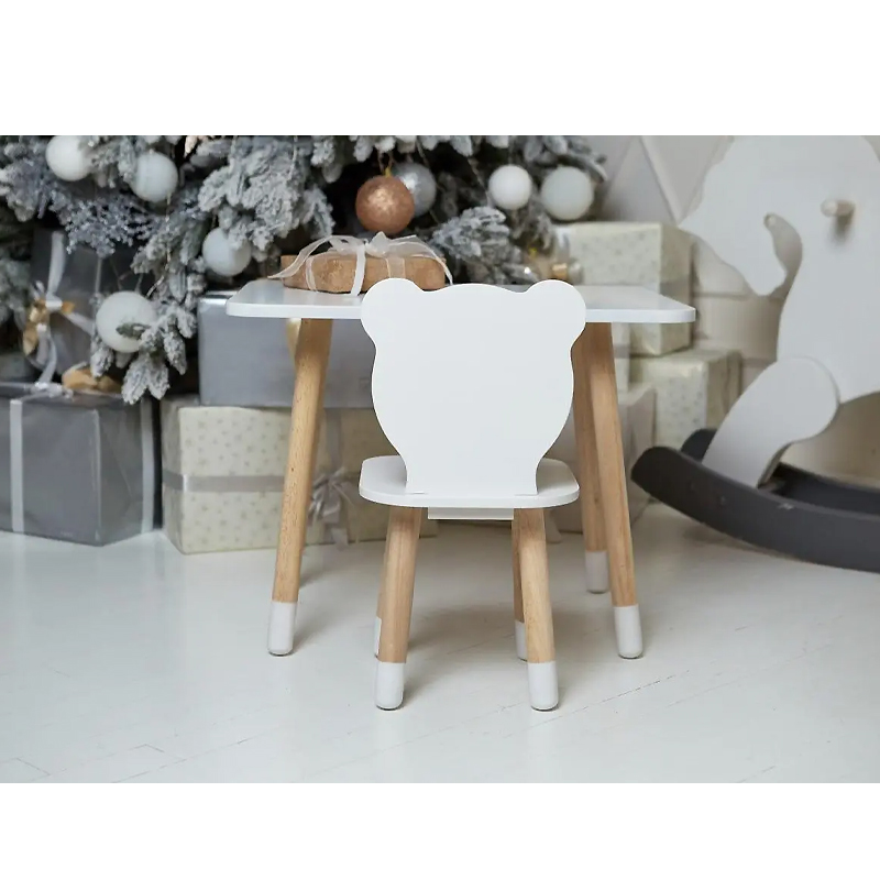 Столик прямокутний та стільчик дитячий ведмежа, білий, дерево. (277712) large popup