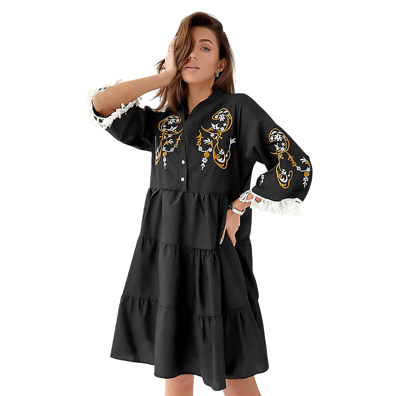 Сукня sofi_dream бавовняна з вишивкою та шлярами, чорна, р. S (2601) large popup