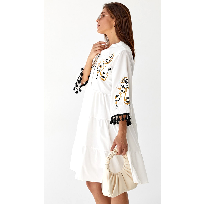 Сукня sofi_dream бавовняна з вишивкою та шлярами, молочна, р. S (2601) large popup