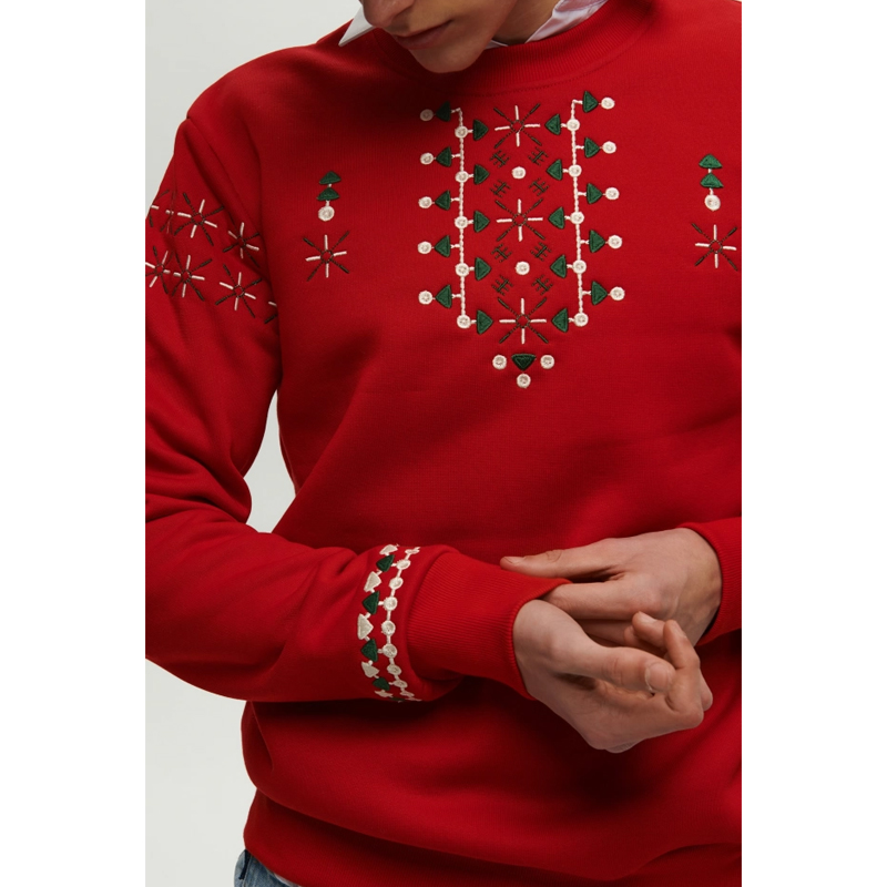 Світшот Ukrglamour чоловічий різдвяний з вишивкою орнаменту, червоний, р.2XL (UKRS-9971) large popup