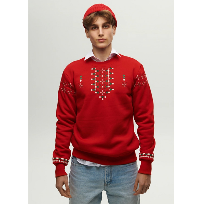 Світшот Ukrglamour чоловічий різдвяний з вишивкою орнаменту, червоний, р.2XL (UKRS-9971) large popup