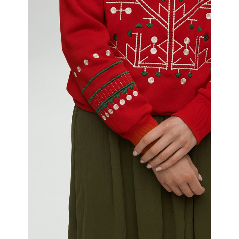 Світшот Ukrglamour жіночий різдвяний з вишивкою орнаменту, червоний, р.S-М (UKRS-8871) large popup