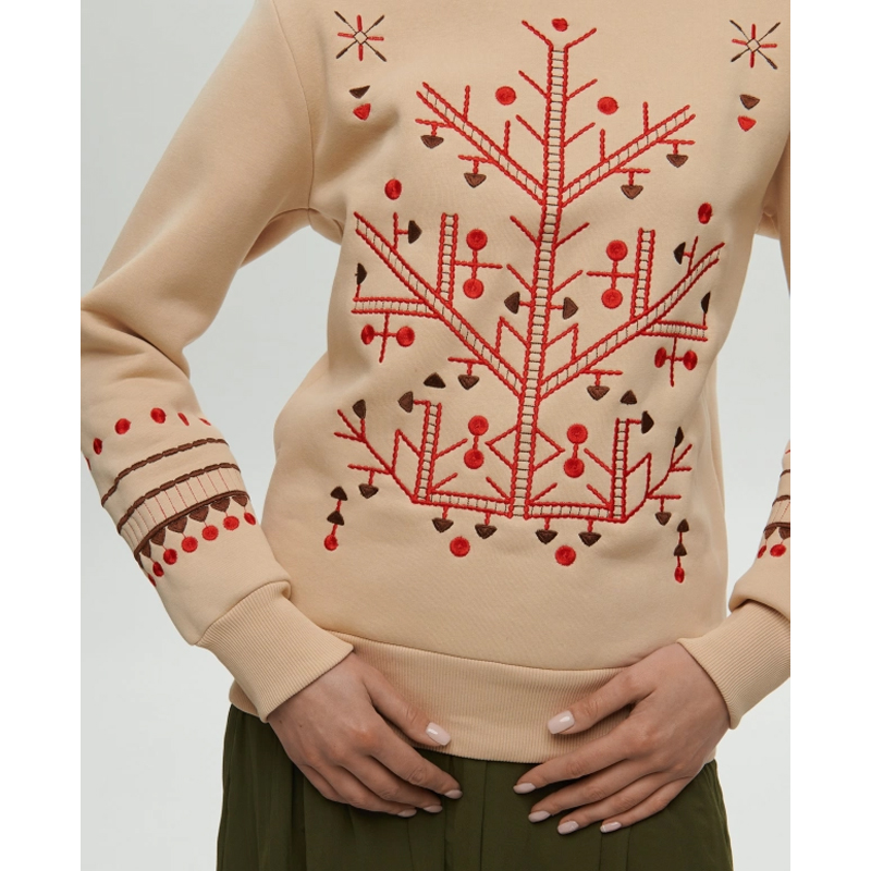 Світшот Ukrglamour жіночий різдвяний з вишивкою орнаменту, бежевий, р.L-XL (UKRS-8869) large popup