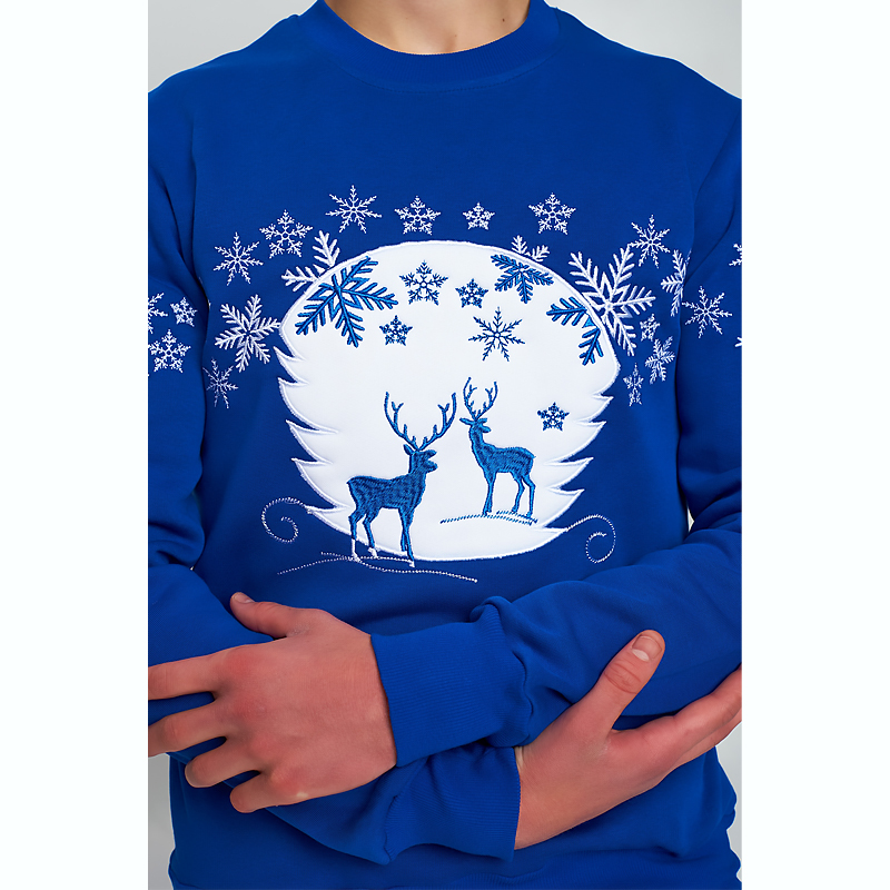 Світшот Ukrglamour чоловічий різдвяний вишитий з оленями синій,  р.S (UKRS-9954) large popup