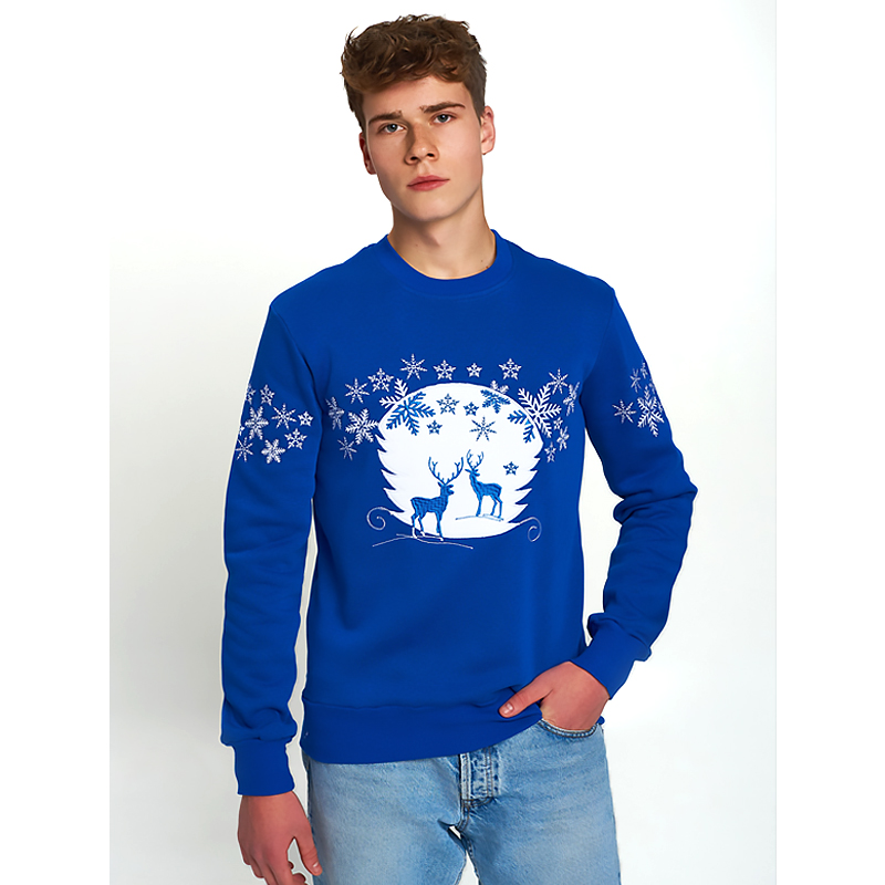 Світшот Ukrglamour чоловічий різдвяний вишитий з оленями синій,  р.S (UKRS-9954) large popup