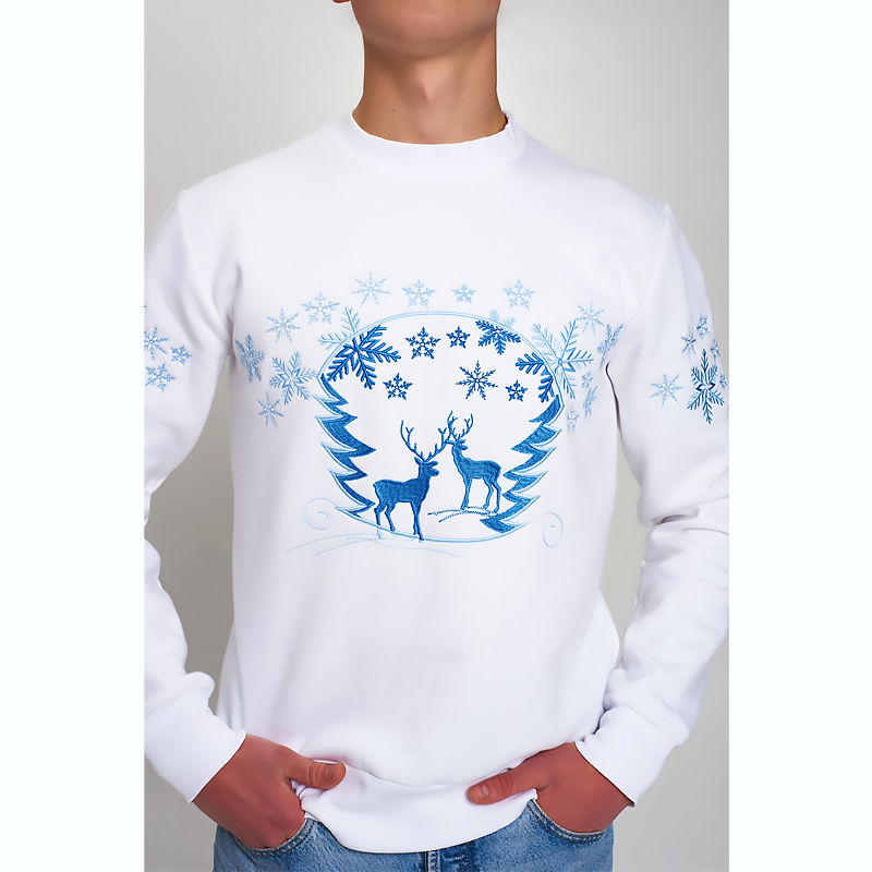 Світшот Ukrglamour чоловічий різдвяний вишитий з оленями White2, р.L (UKRS-9955) large popup