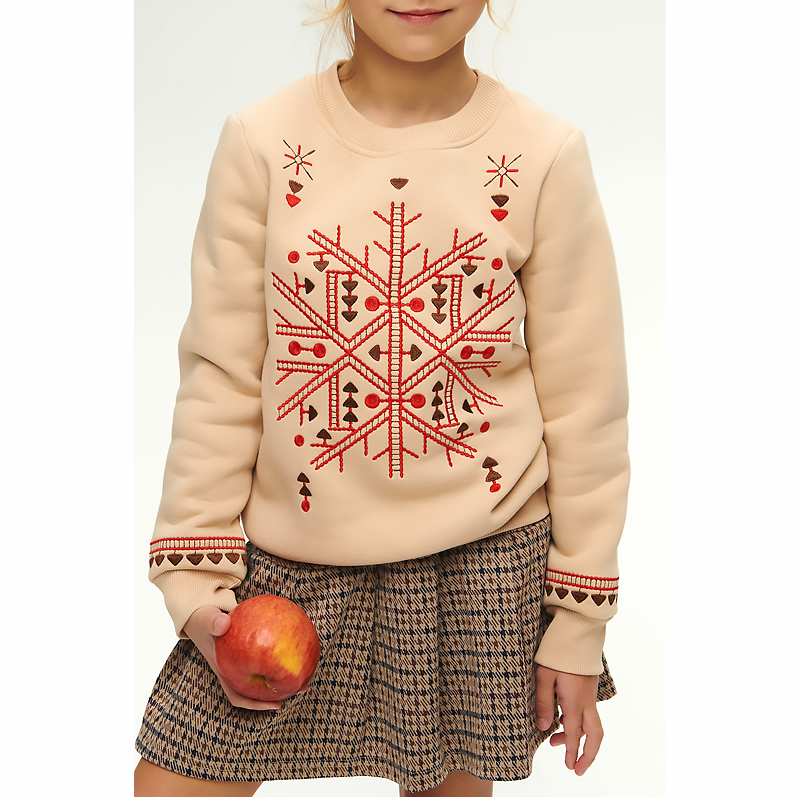 Світшот Ukrglamour для дівчинки різдвяний з вишивкою орнаменту, бежевий, р.116 (UKRD-6644) large popup