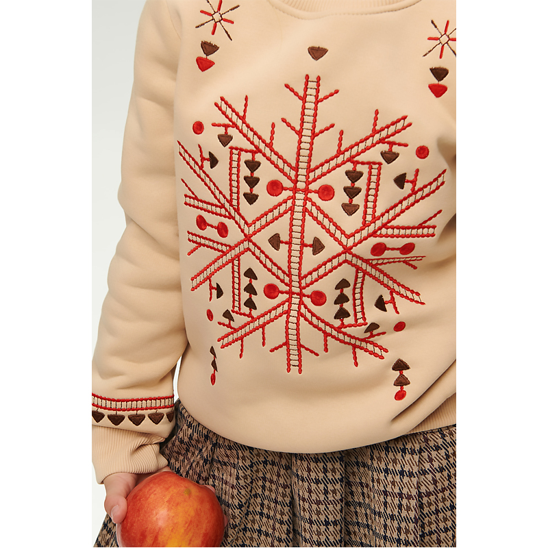 Світшот Ukrglamour для дівчинки різдвяний з вишивкою орнаменту, бежевий, р.152 (UKRD-6644) large popup
