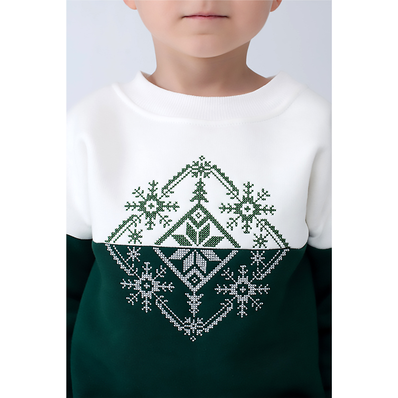 Світшот Ukrglamour для хлопчика новорічний з вишивкою сніжинка, зелений, р.104 (UKRS-6642Х) large popup